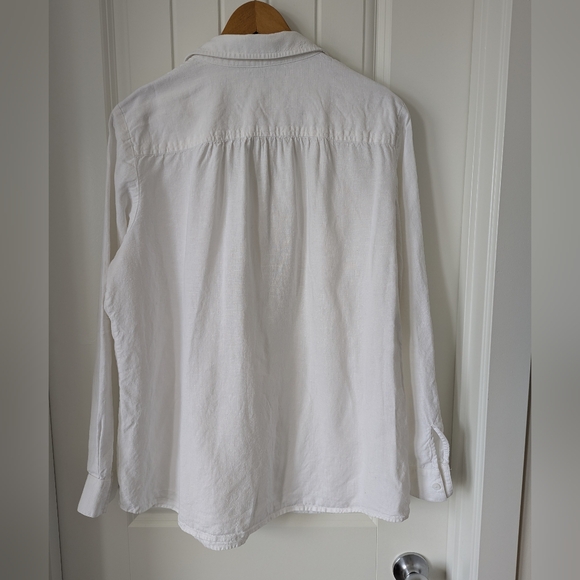 White Long-Sleeve V-neck Linen Tunic Size XL Roll Up Sleeves - Picture 4 of 7